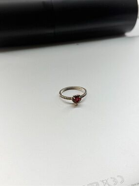 Pandora Silver Ring with Red Heart Stone